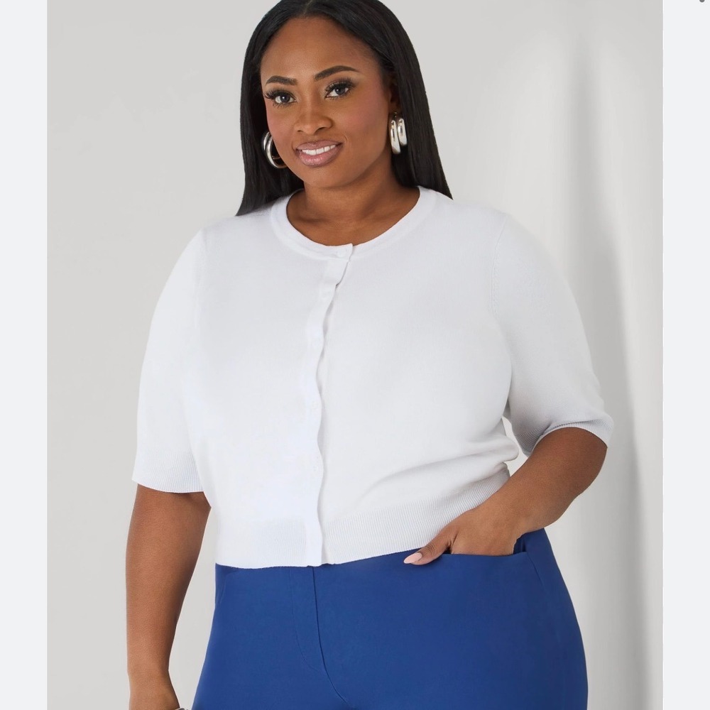 Ashley Stewart Cropped Knit Cardigan – White – Women's 22/24 – NWT